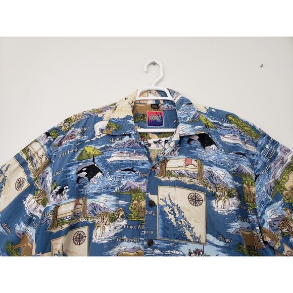 (A5) VTG Dem Crazy Hawaiian Shirt Mens Size 3XL Alaska Cruise Ship Bear Wolf - Picture 2 of 7